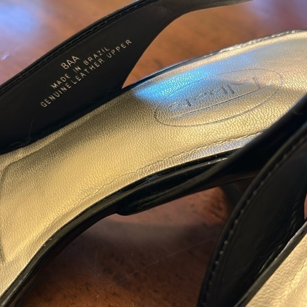 Talbots Women's Black Patent Leather Heels Square Open Toe Slingback 8 Narrow - Picture 15 of 16
